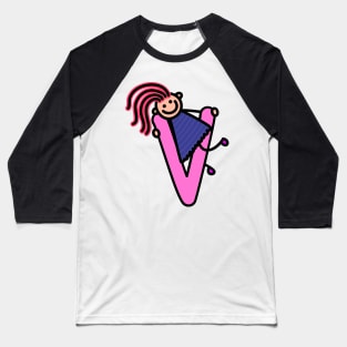 Letter V for girls alphabet Kids Colorful Cartoon Character Baseball T-Shirt